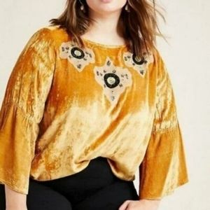 Anthropologie gold velvet tunic